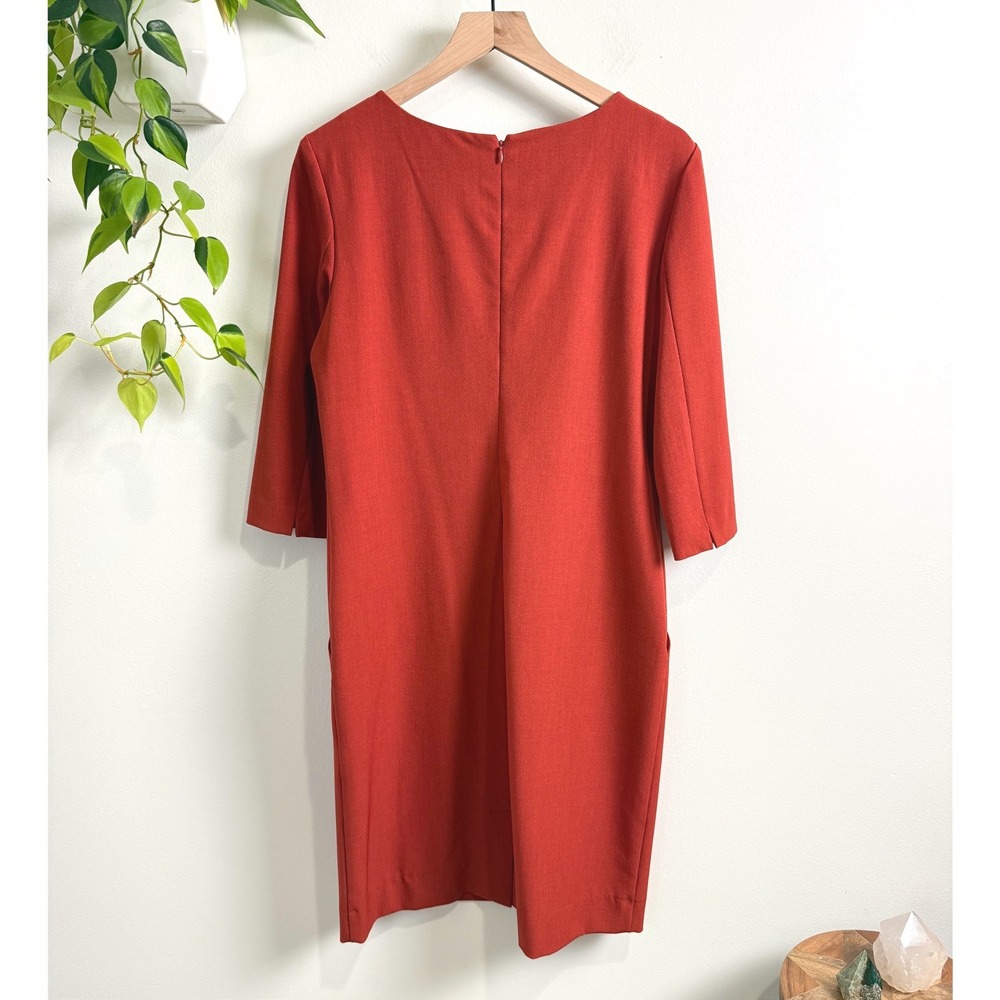 MM.LaFleur Etsuko Dress Rust Orange 3/4 Sleeve Sheath 12 Office Minimalist Work - Picture 2 of 8